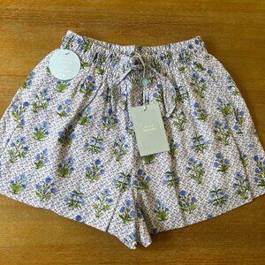 NWT Hill House Women's Audrey Shorts in Block Print Blue, Size XS